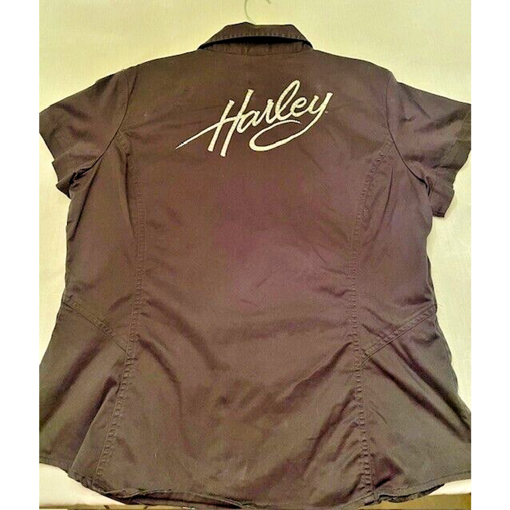 Harley Davidson Womens Rhinestone Short Sleeve Cotton Zippered Shirt Size XL - Picture 4 of 11